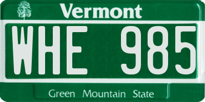 VT license plate WHE985