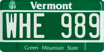 VT license plate WHE989