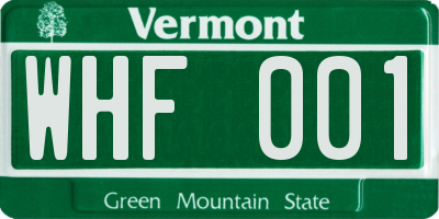 VT license plate WHF001