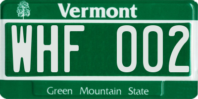 VT license plate WHF002