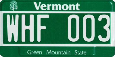 VT license plate WHF003