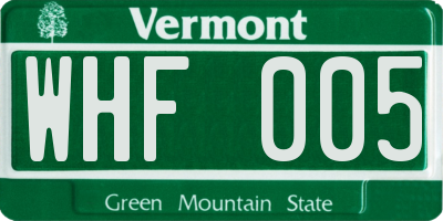 VT license plate WHF005