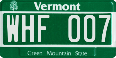 VT license plate WHF007