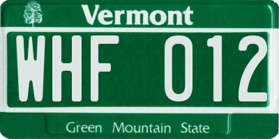 VT license plate WHF012