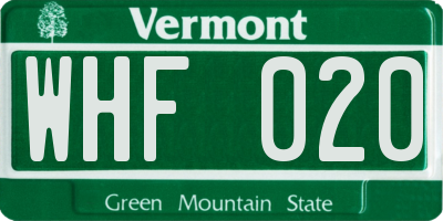 VT license plate WHF020