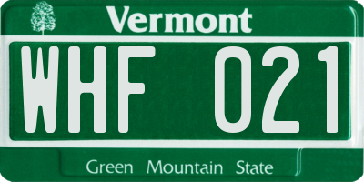 VT license plate WHF021