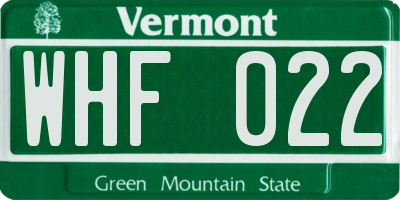 VT license plate WHF022