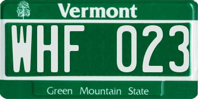 VT license plate WHF023