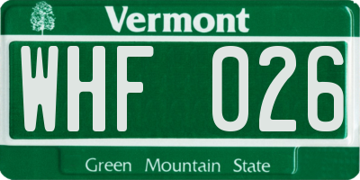 VT license plate WHF026