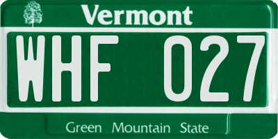 VT license plate WHF027