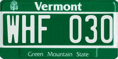 VT license plate WHF030