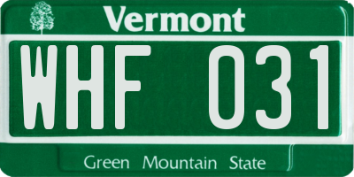 VT license plate WHF031