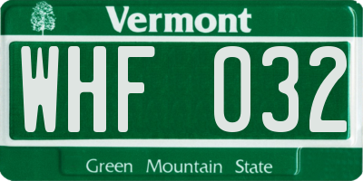 VT license plate WHF032