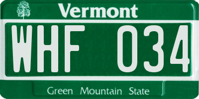 VT license plate WHF034