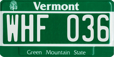 VT license plate WHF036