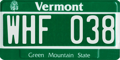 VT license plate WHF038