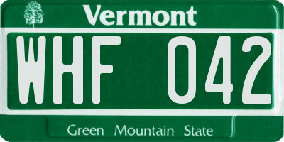 VT license plate WHF042