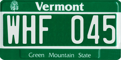 VT license plate WHF045