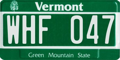 VT license plate WHF047