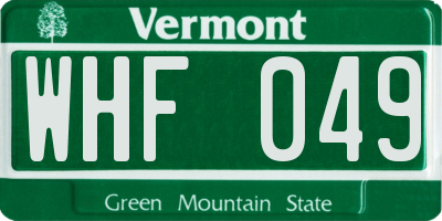 VT license plate WHF049