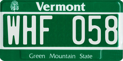 VT license plate WHF058