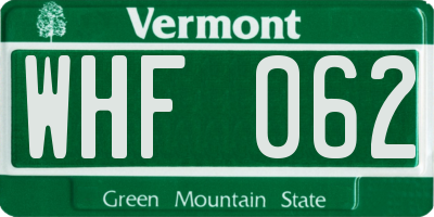 VT license plate WHF062