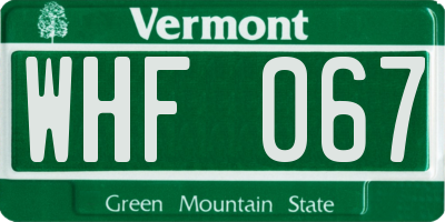 VT license plate WHF067
