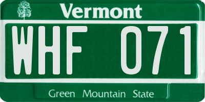 VT license plate WHF071