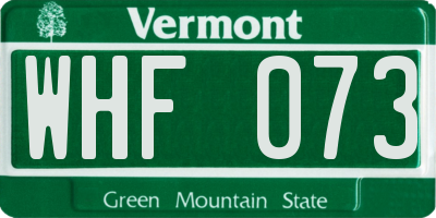 VT license plate WHF073