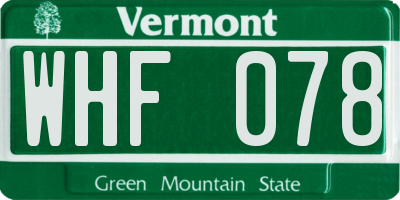 VT license plate WHF078