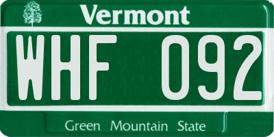 VT license plate WHF092