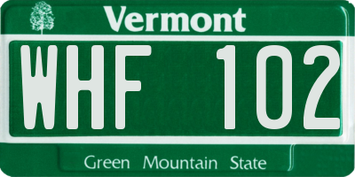 VT license plate WHF102