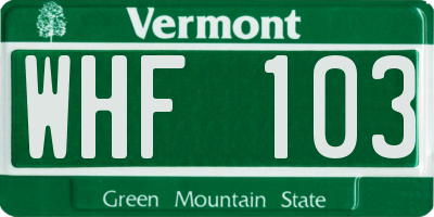 VT license plate WHF103