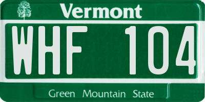 VT license plate WHF104