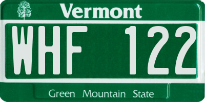 VT license plate WHF122