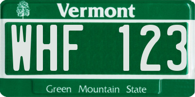 VT license plate WHF123