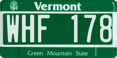 VT license plate WHF178