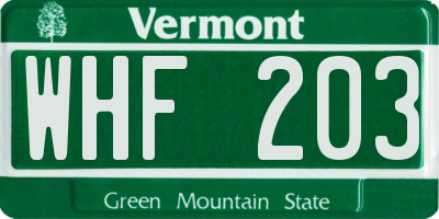 VT license plate WHF203
