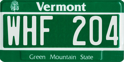 VT license plate WHF204