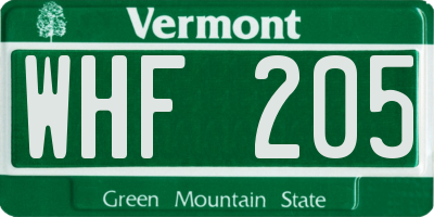 VT license plate WHF205