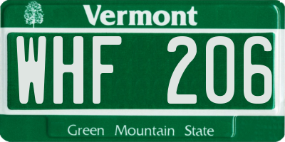 VT license plate WHF206