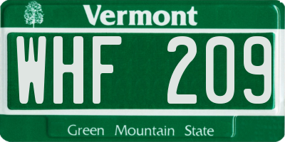 VT license plate WHF209
