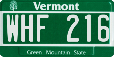 VT license plate WHF216