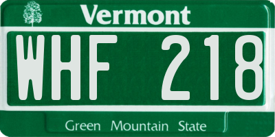 VT license plate WHF218