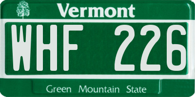 VT license plate WHF226