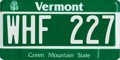 VT license plate WHF227