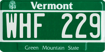 VT license plate WHF229