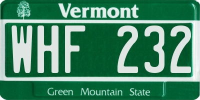 VT license plate WHF232