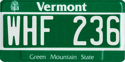 VT license plate WHF236