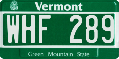VT license plate WHF289